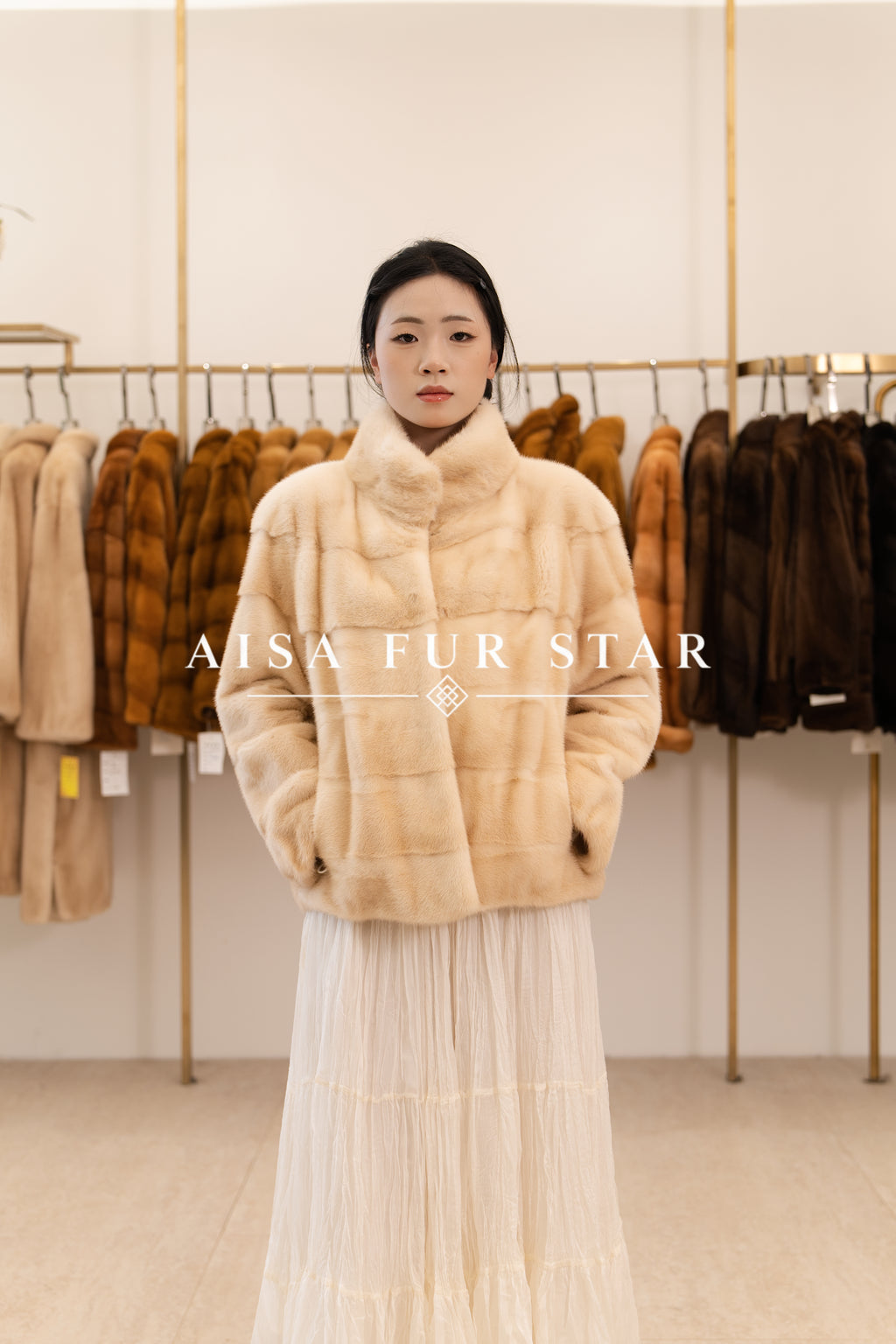 The Stand Collar Horizontal Panel Mink Coat