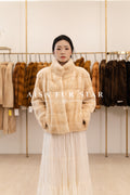 The Stand Collar Horizontal Panel Mink Coat
