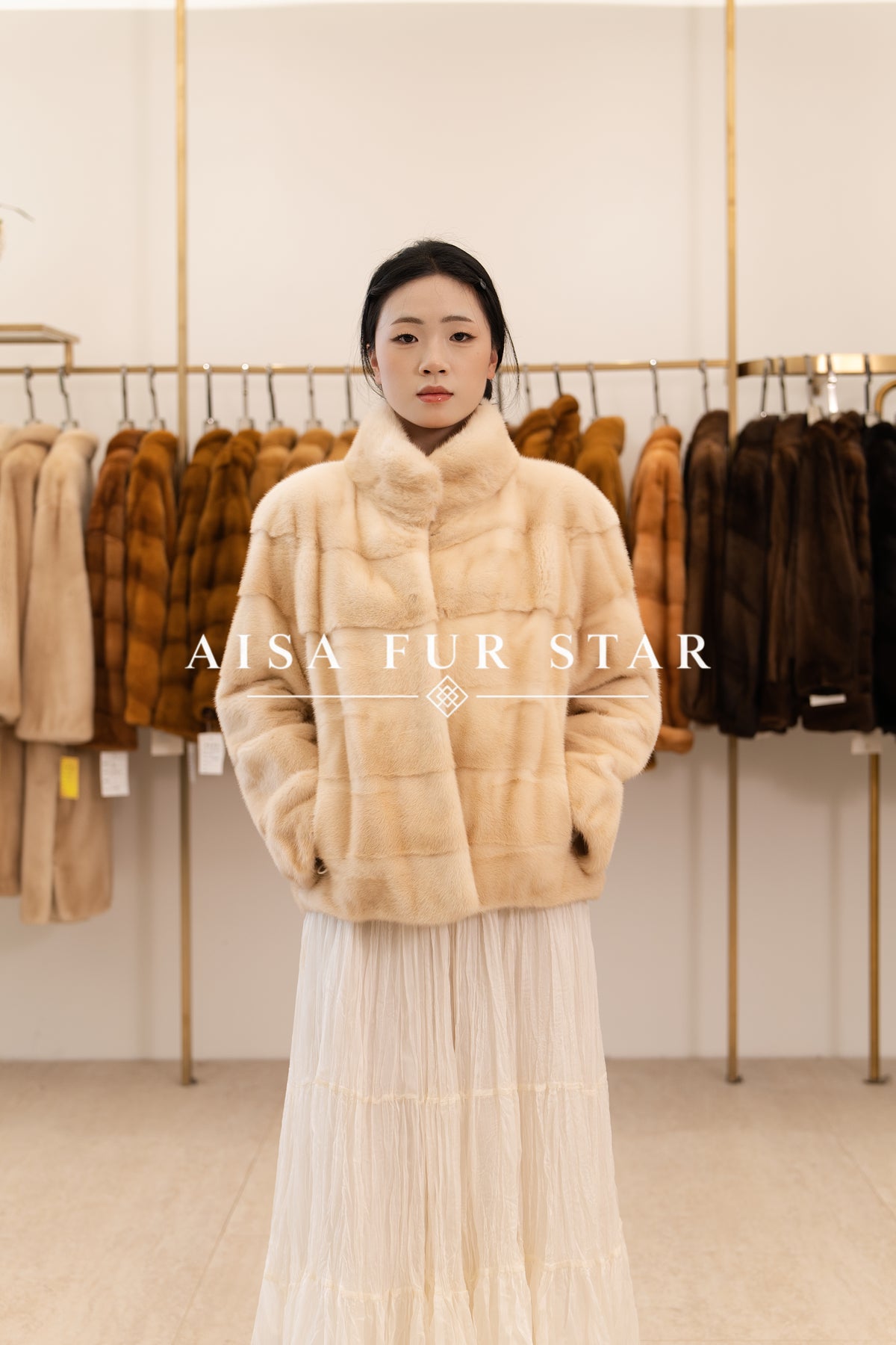 The Stand Collar Horizontal Panel Mink Coat