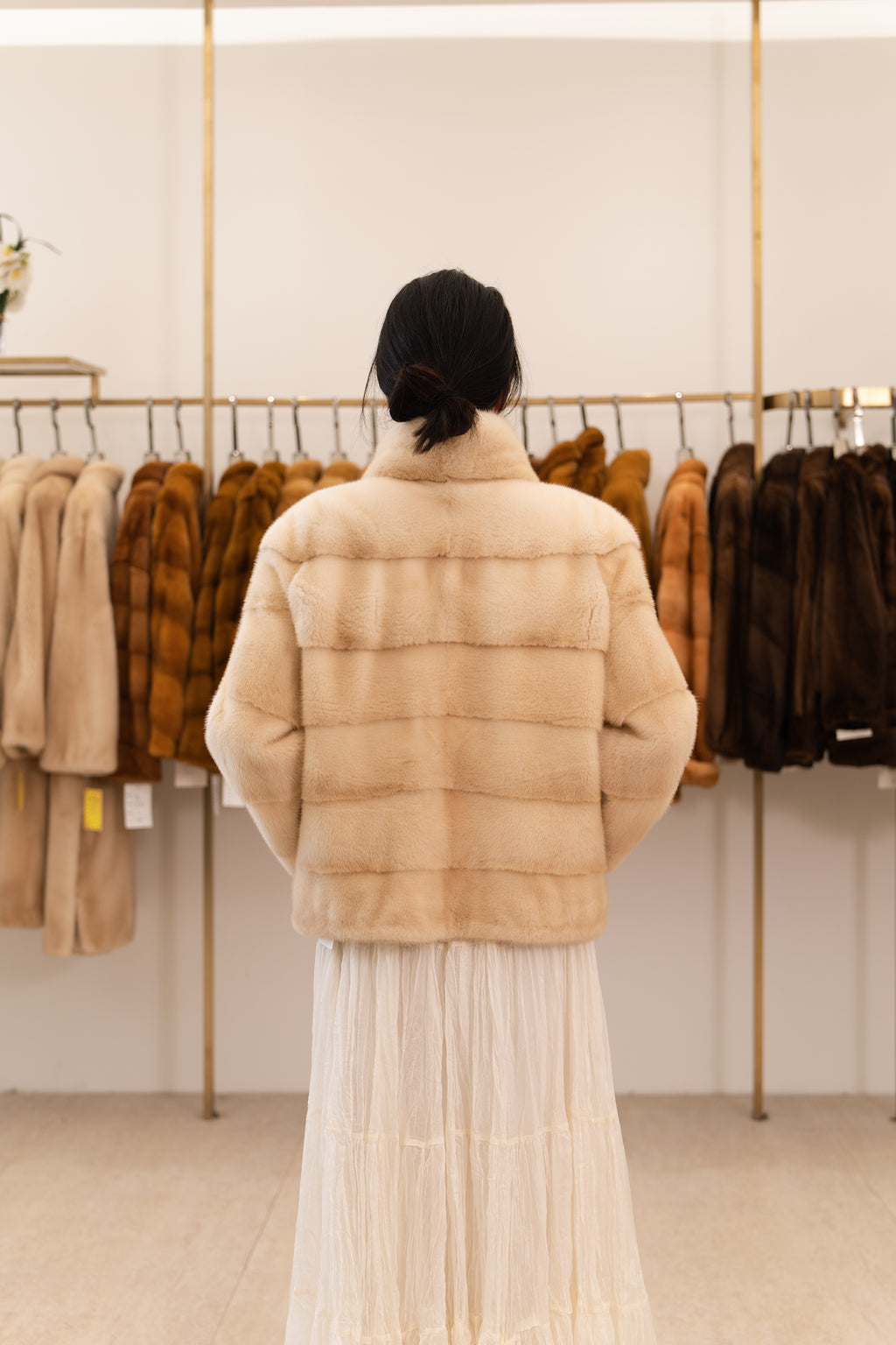 The Stand Collar Horizontal Panel Mink Coat