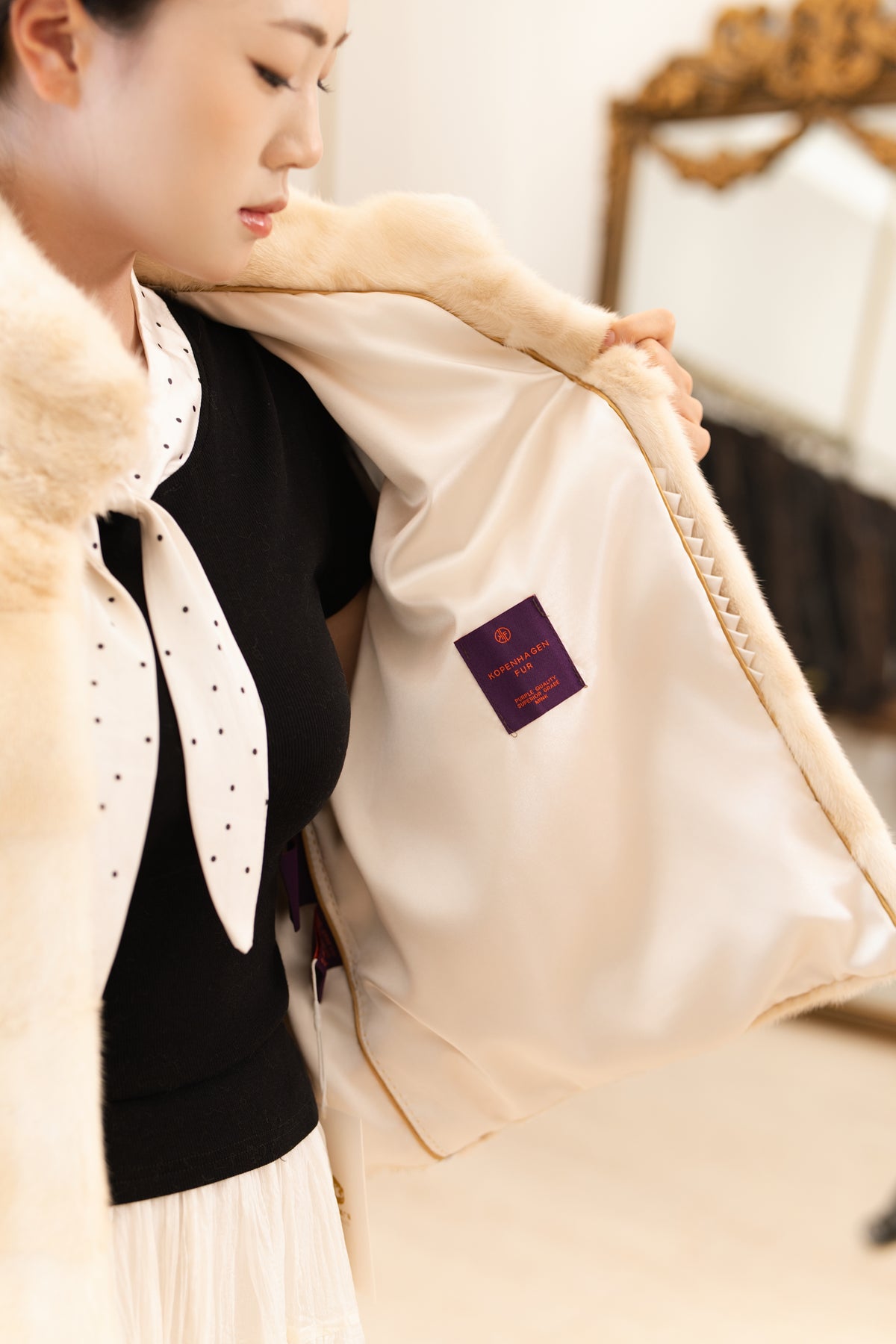 The Stand Collar Horizontal Panel Mink Coat