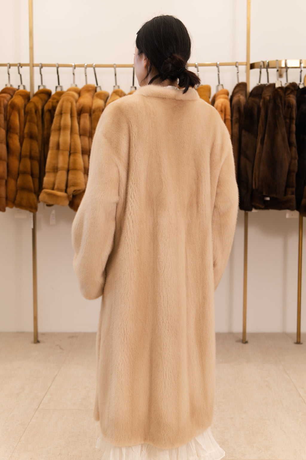 Golden Camel Long Mink Coat