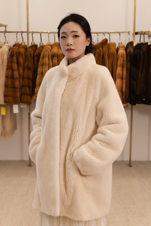 Off-White Stand Collar Long Mink Coat