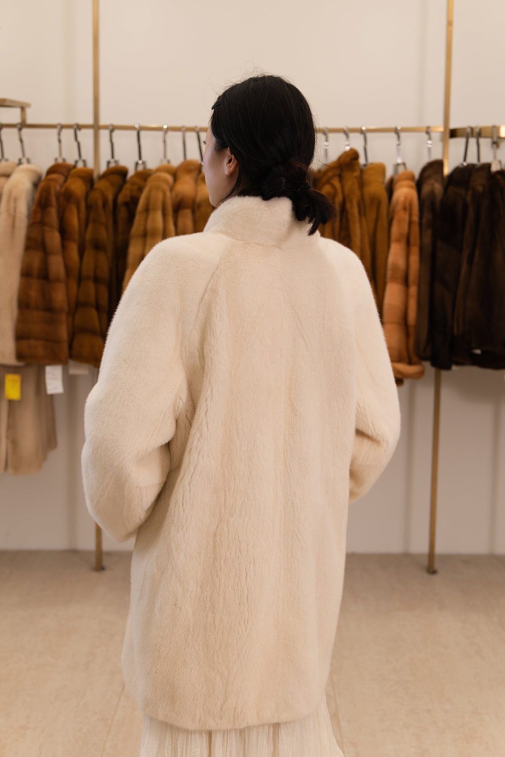 Off-White Stand Collar Long Mink Coat