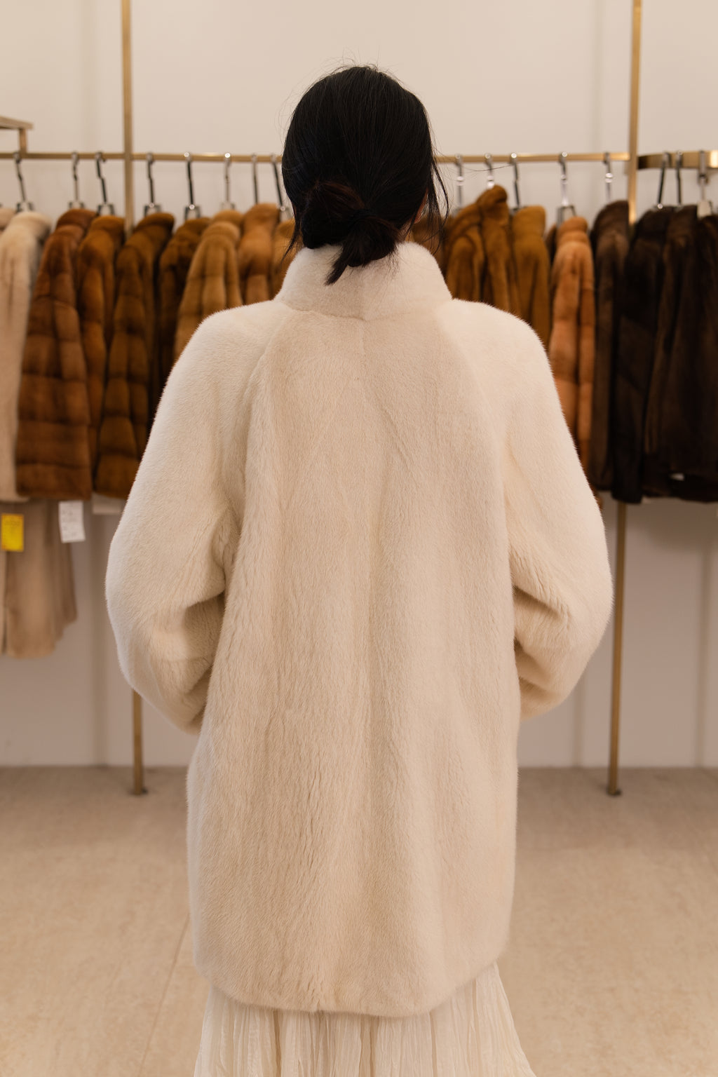 Off-White Stand Collar Long Mink Coat