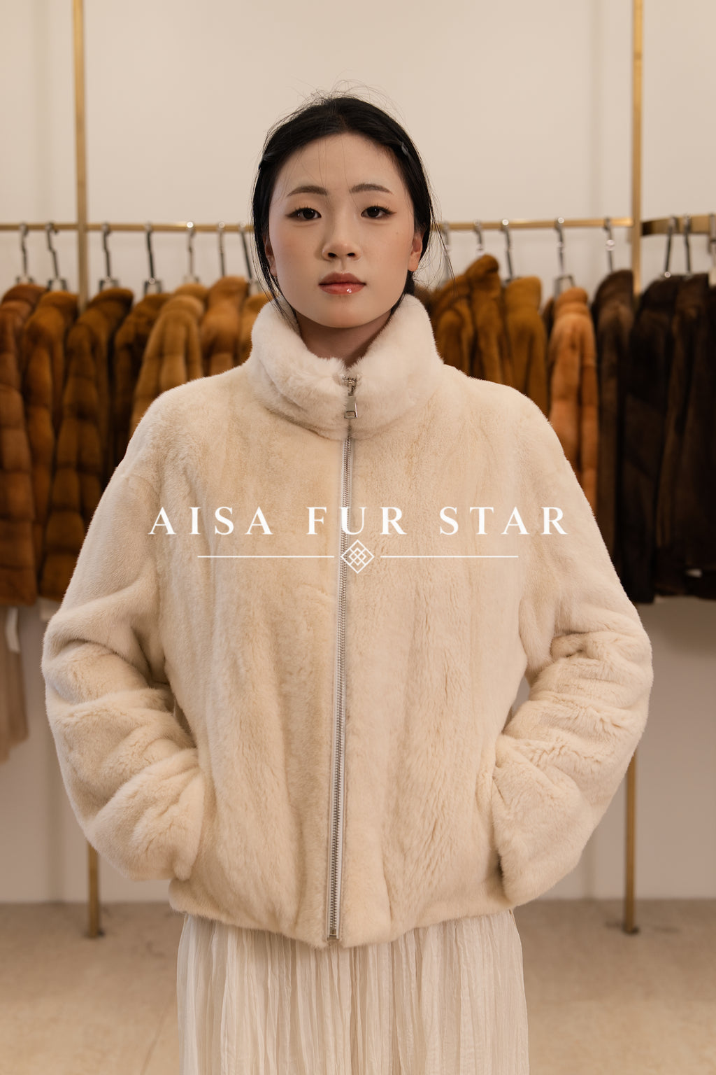 Off-White Zip Front Mink Coat