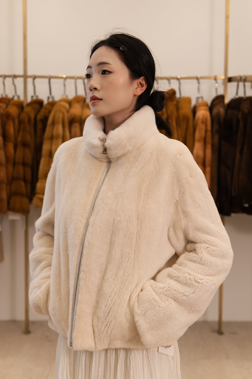 Off-White Zip Front Mink Coat