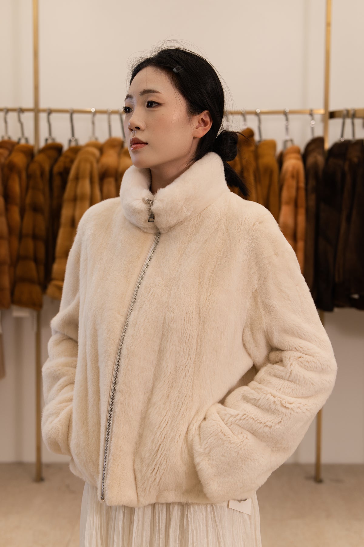 Off-White Zip Front Mink Coat