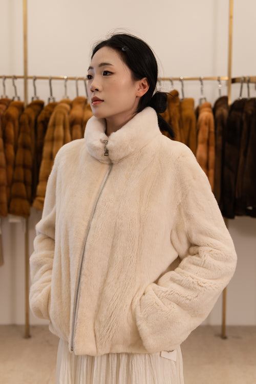 Off-White Zip Front Mink Coat