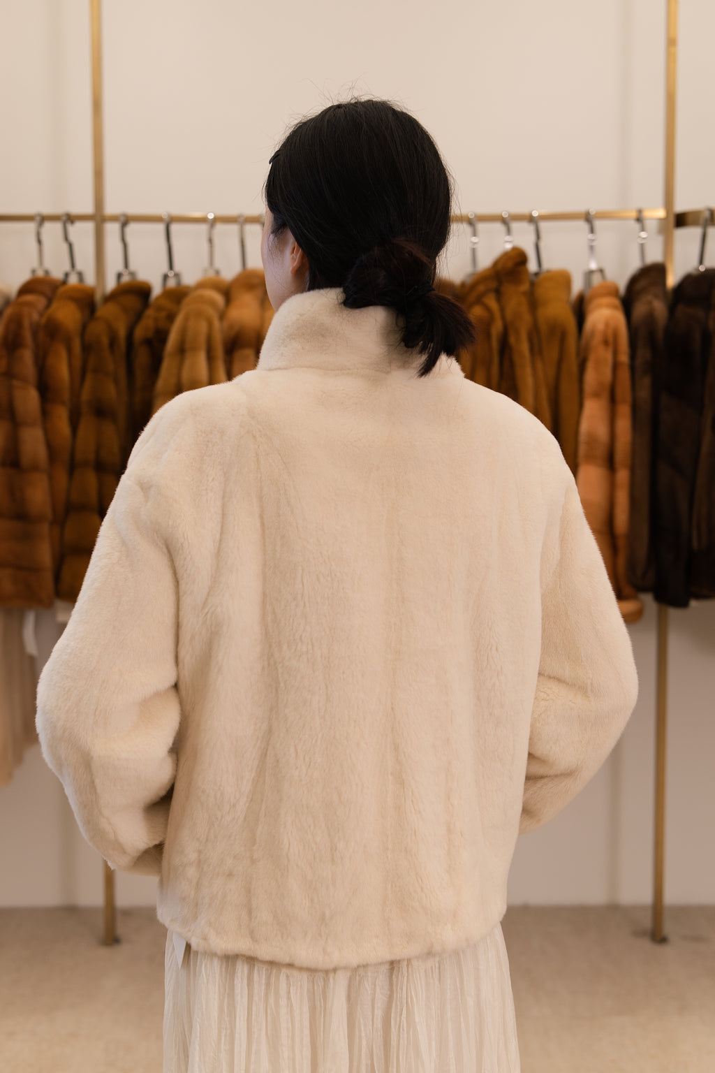 Off-White Zip Front Mink Coat