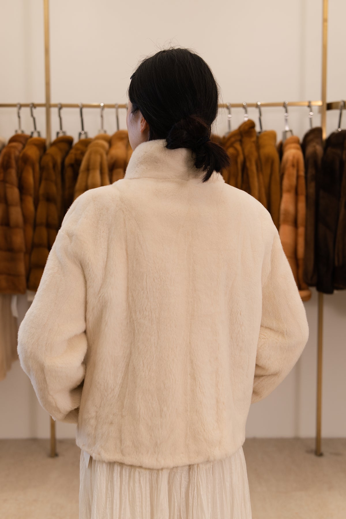 Off-White Zip Front Mink Coat