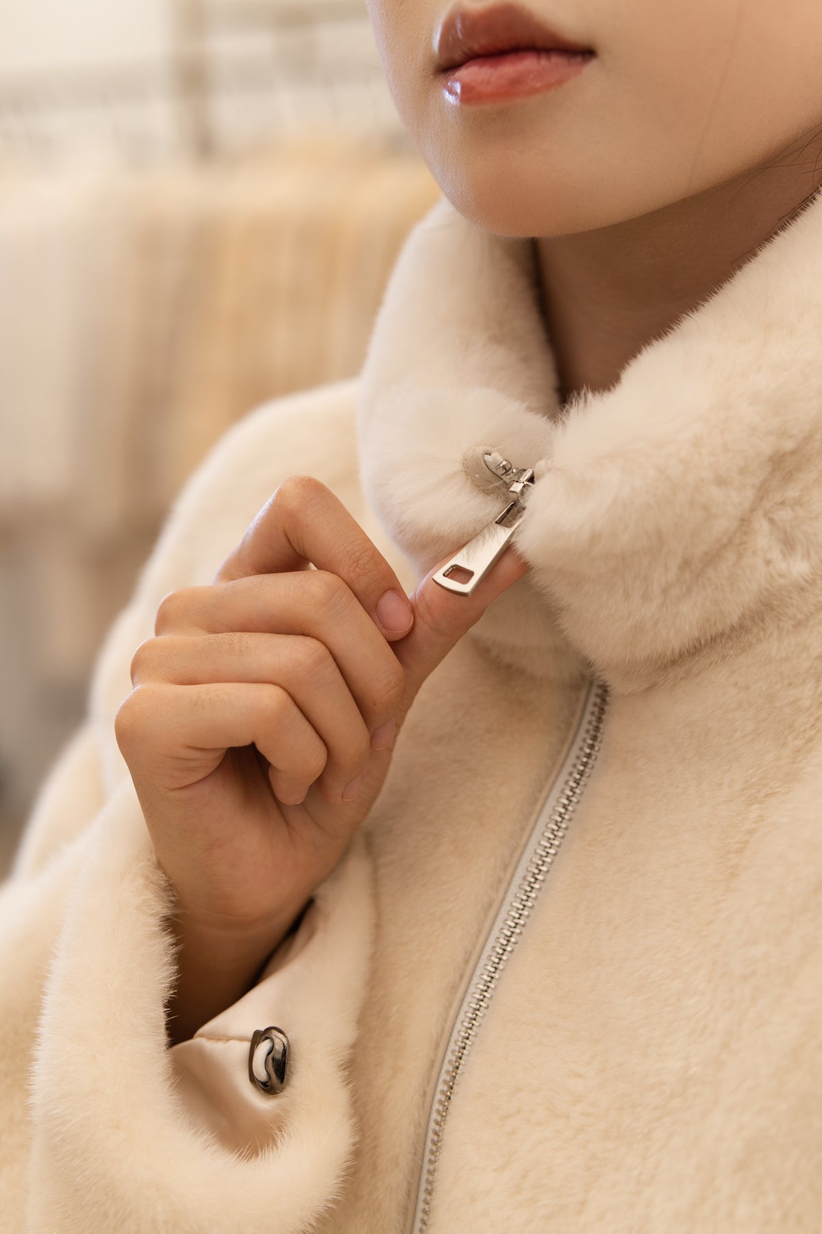 Off-White Zip Front Mink Coat