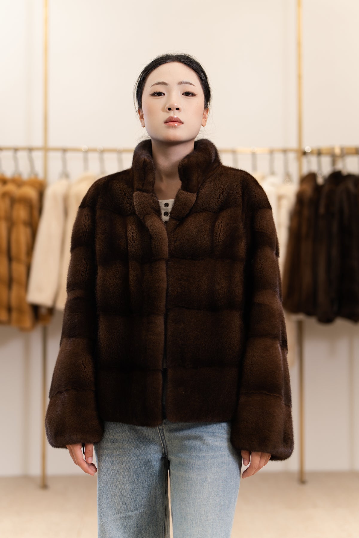 The Stand Collar Horizontal Mink Coat