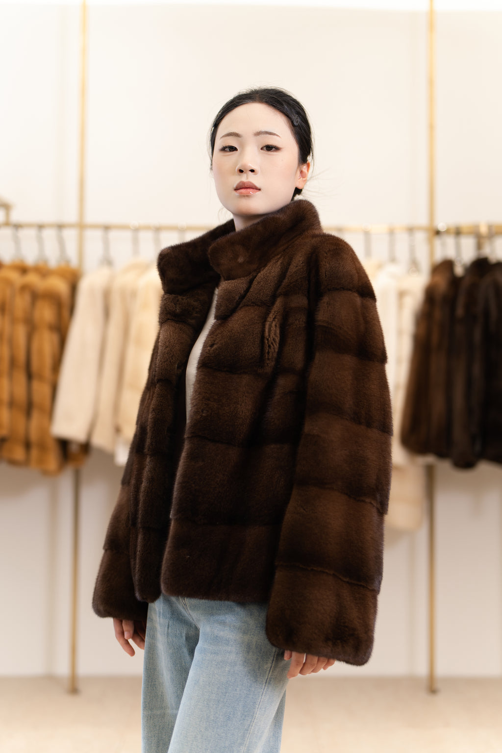 The Stand Collar Horizontal Mink Coat