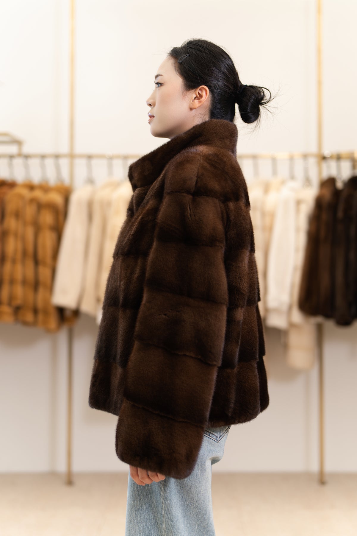 The Stand Collar Horizontal Mink Coat