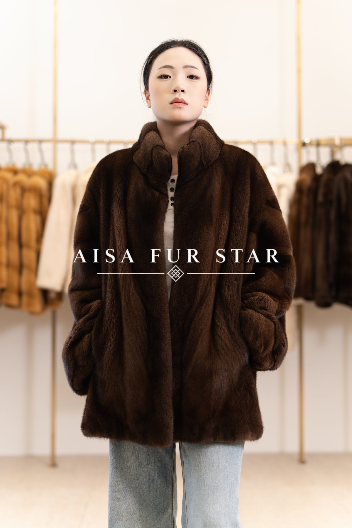 The Stand Collar Mid-Length Mink Coat