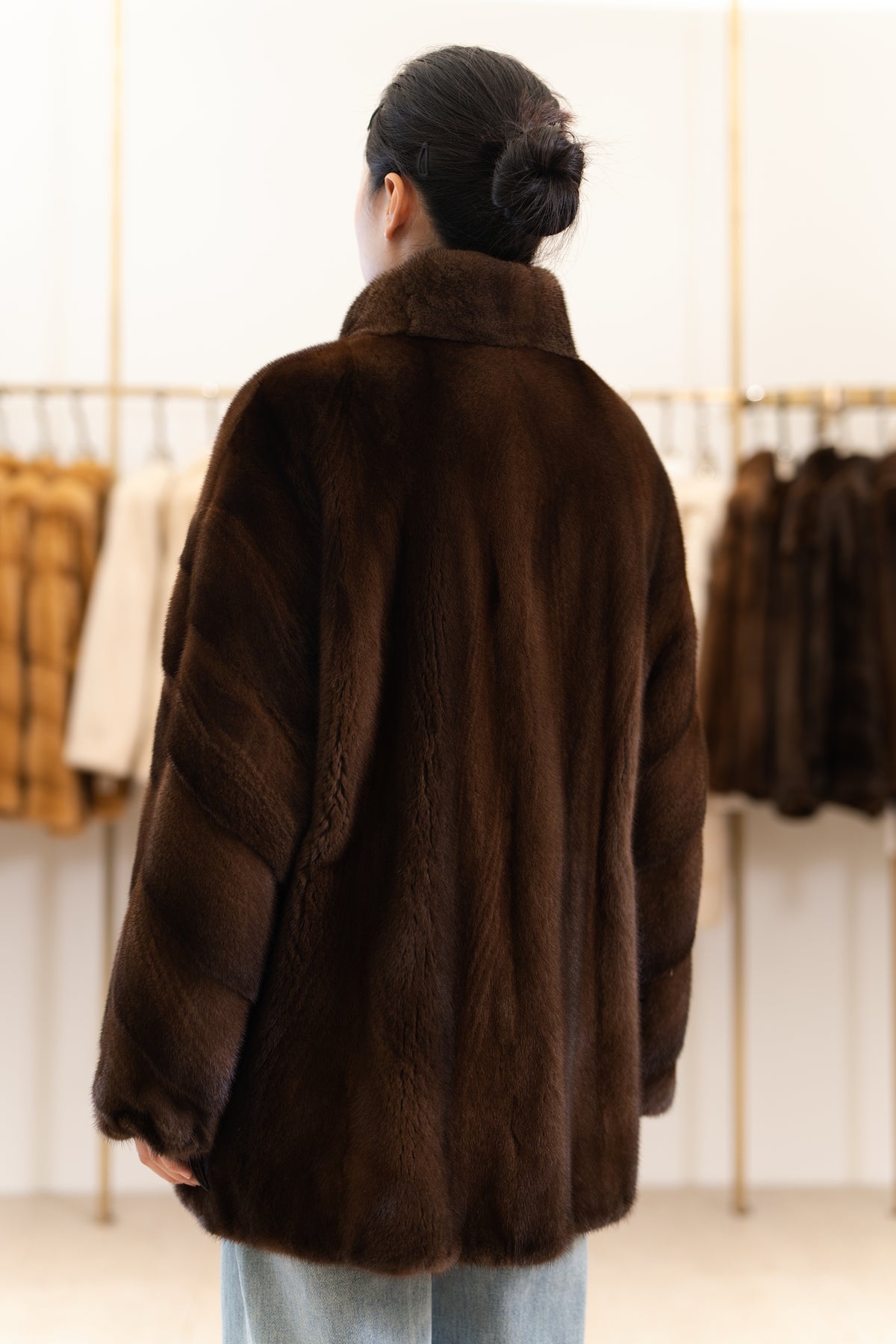 The Stand Collar Mid-Length Mink Coat