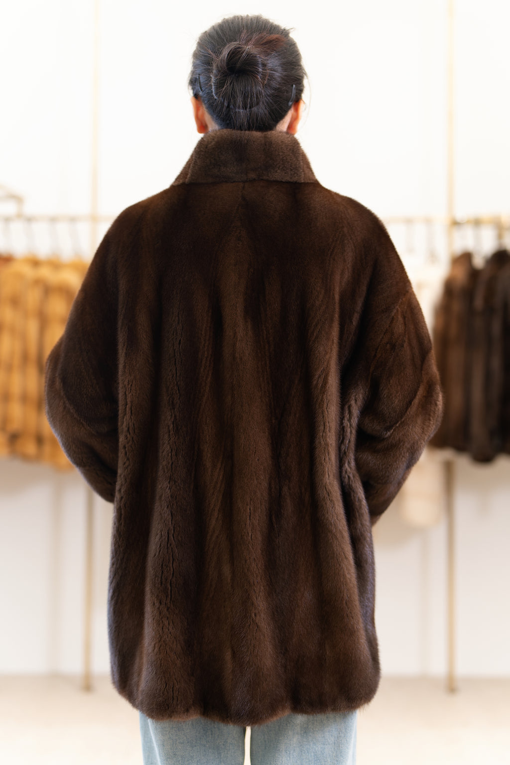 The Stand Collar Mid-Length Mink Coat