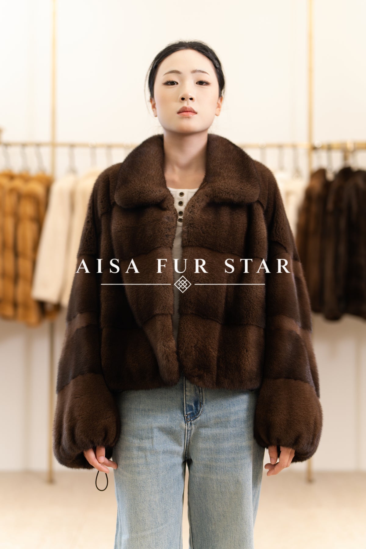 The Notch Collar Cropped Horizontal Mink Coat