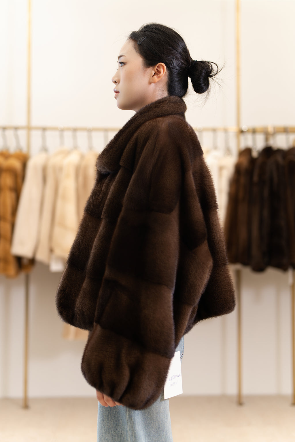 The Notch Collar Cropped Horizontal Mink Coat