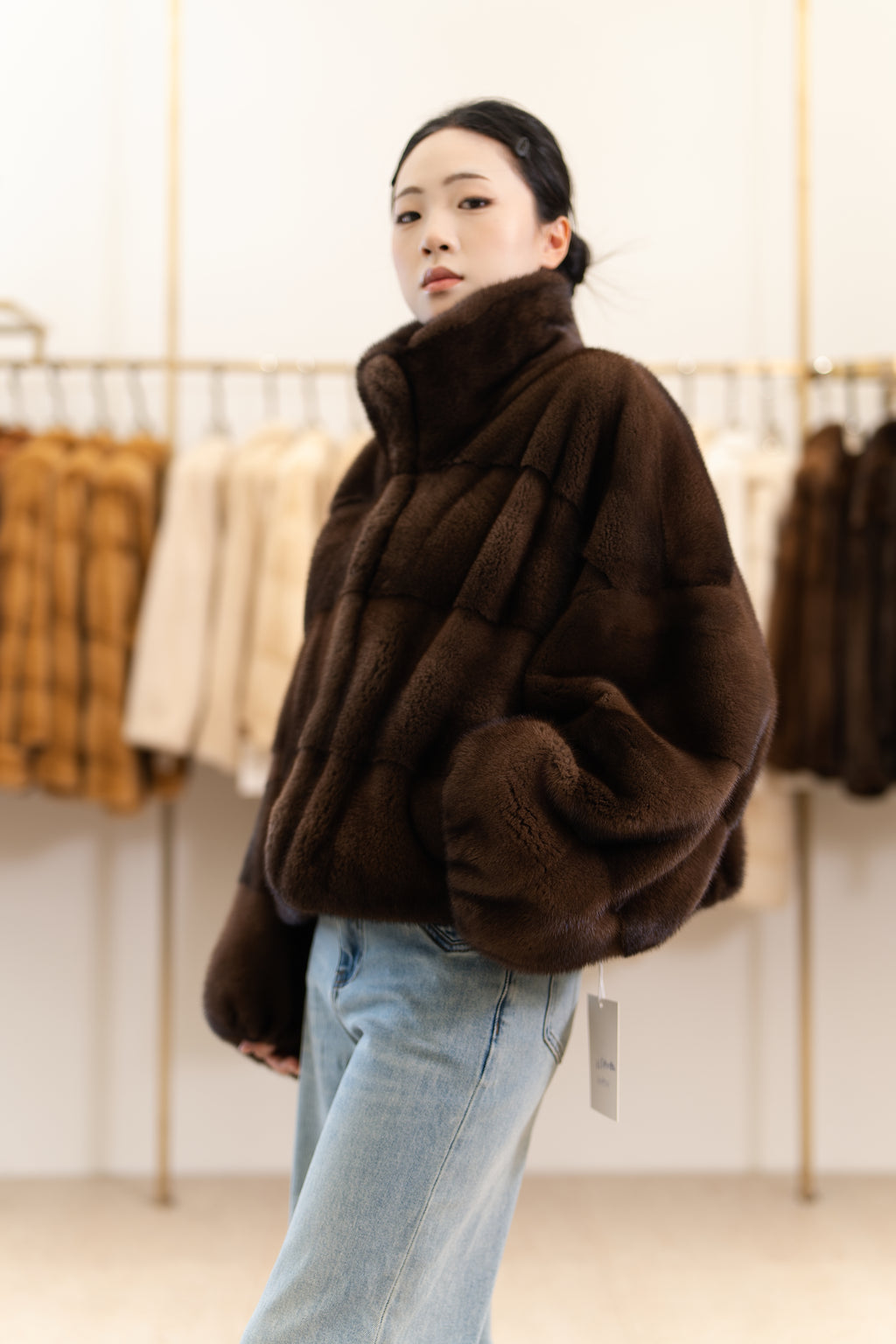 The Notch Collar Cropped Horizontal Mink Coat