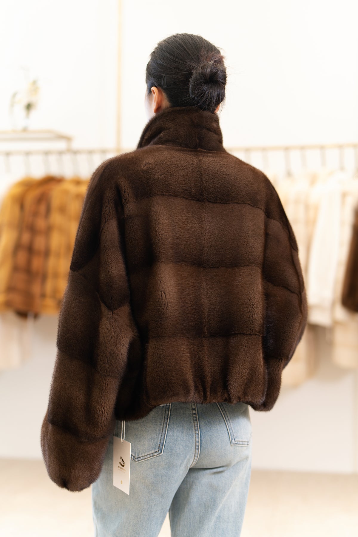 The Notch Collar Cropped Horizontal Mink Coat