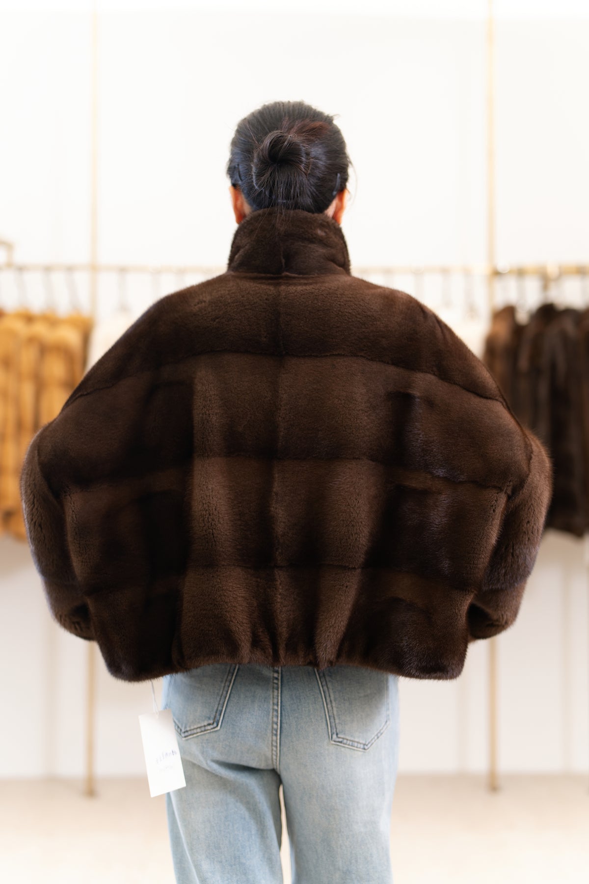 The Notch Collar Cropped Horizontal Mink Coat
