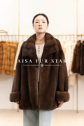 The Wide Folded Collar Mid-Length Mink Coat