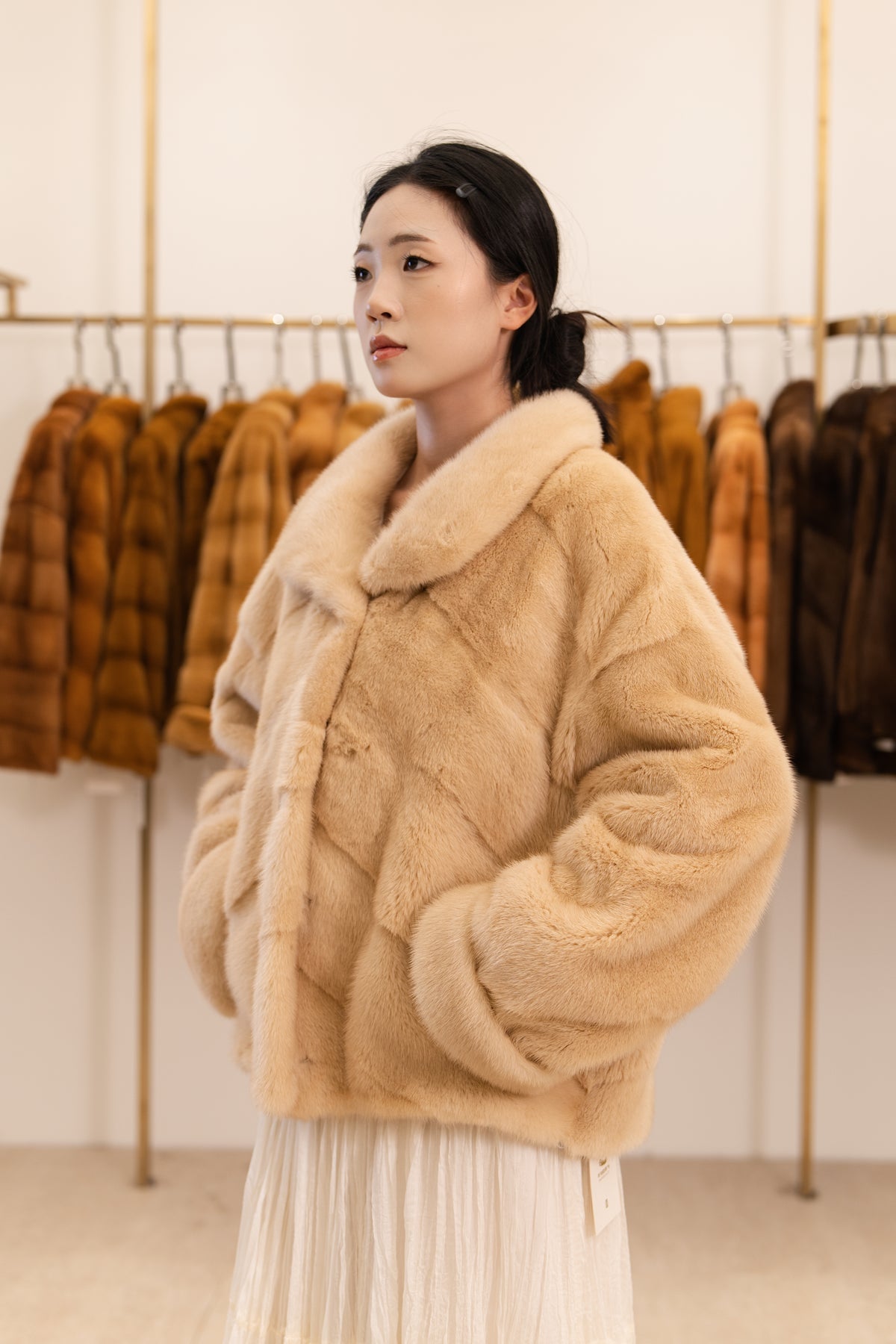 The Rounded Collar Cropped Mink Coat