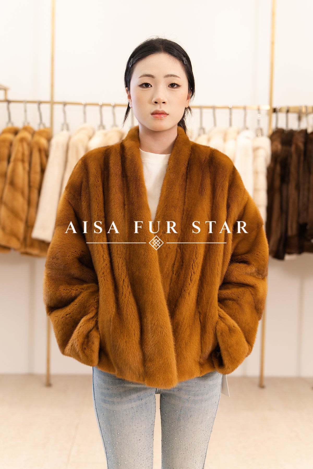 Open Front Shawl Collar Mink Coat