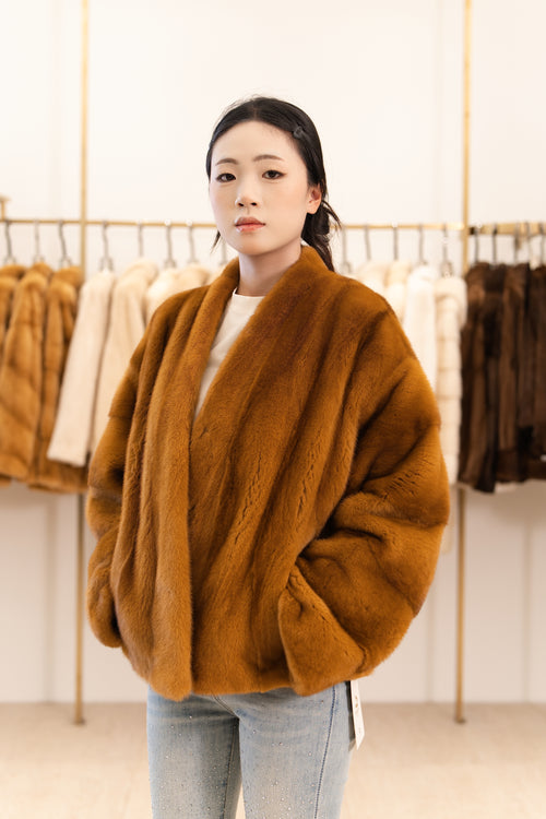 Open Front Shawl Collar Mink Coat