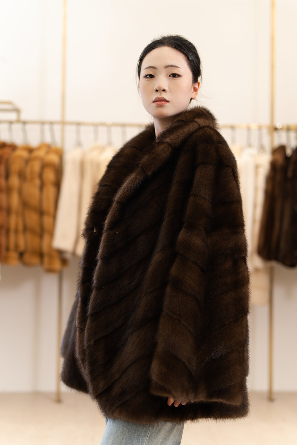 The Fluid Open-Front Mid-Length Mink Coat