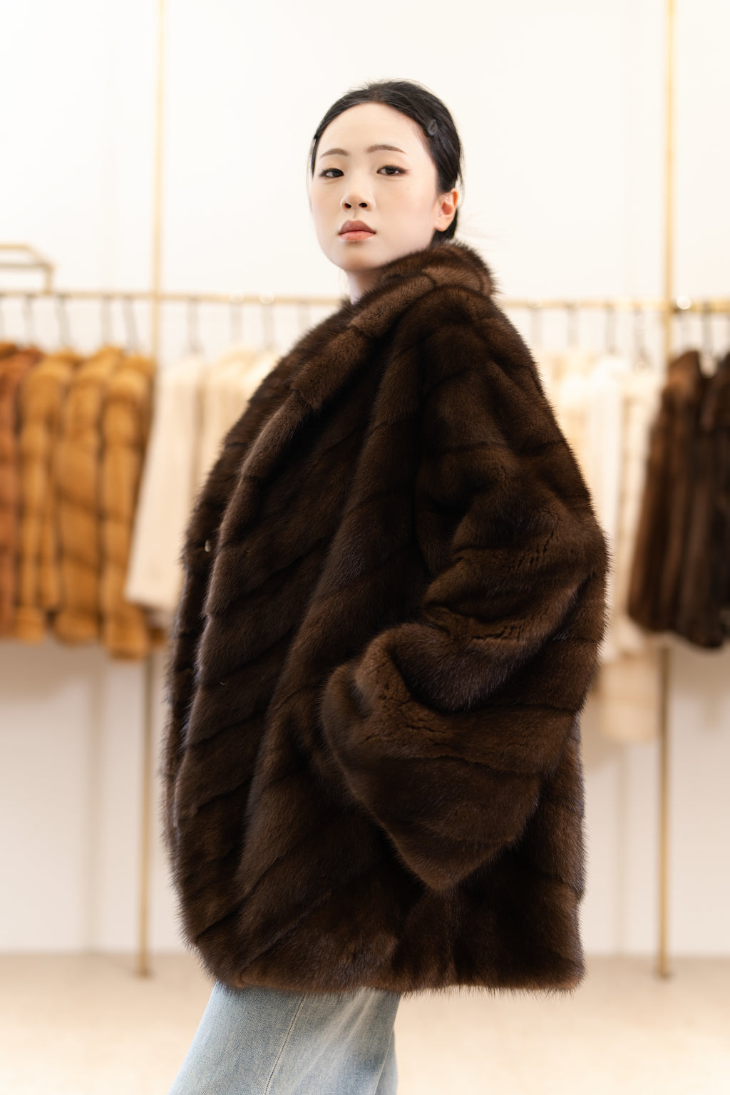 The Fluid Open-Front Mid-Length Mink Coat