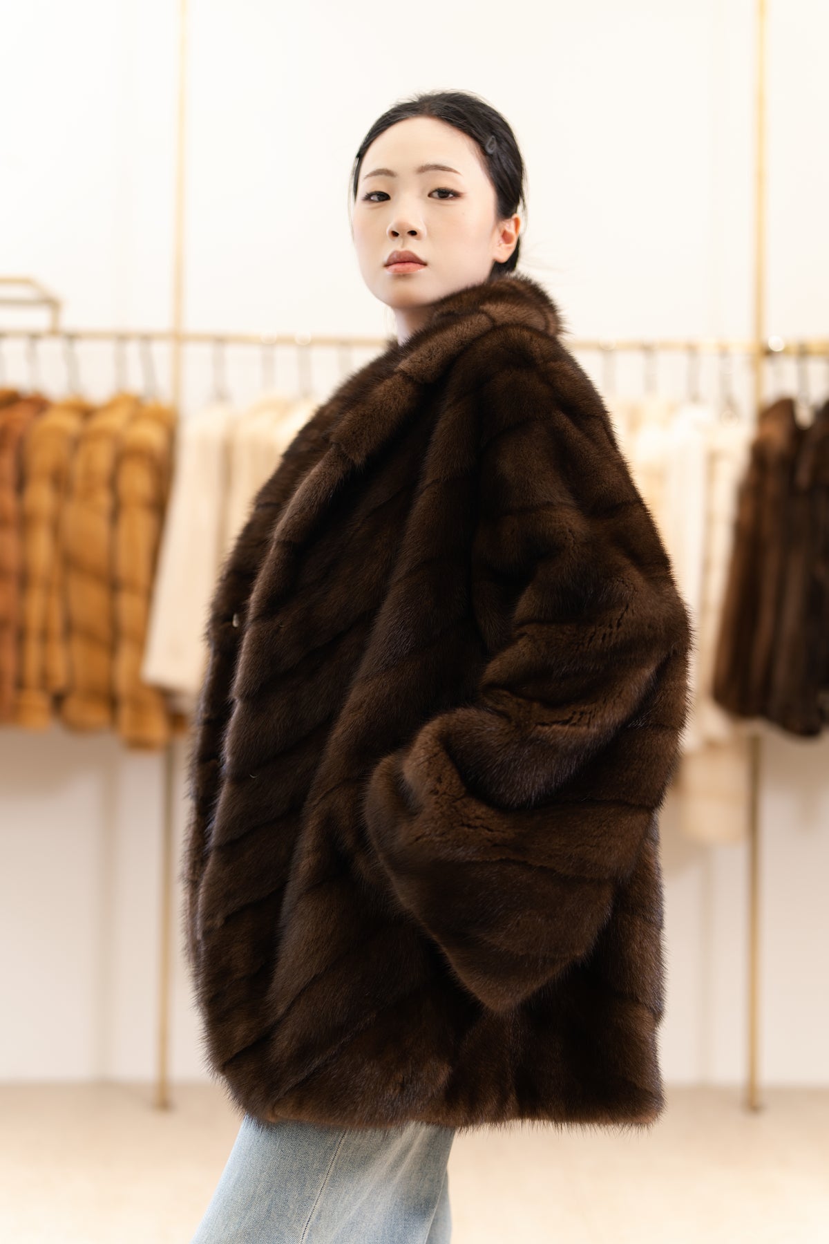 The Fluid Open-Front Mid-Length Mink Coat