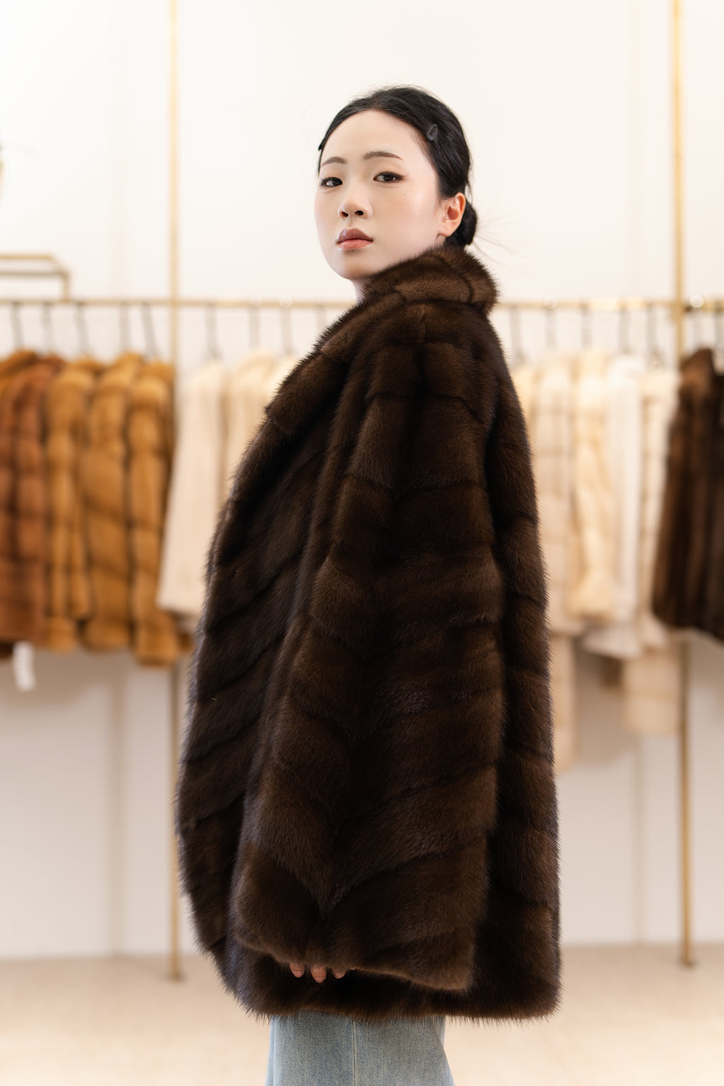 The Fluid Open-Front Mid-Length Mink Coat