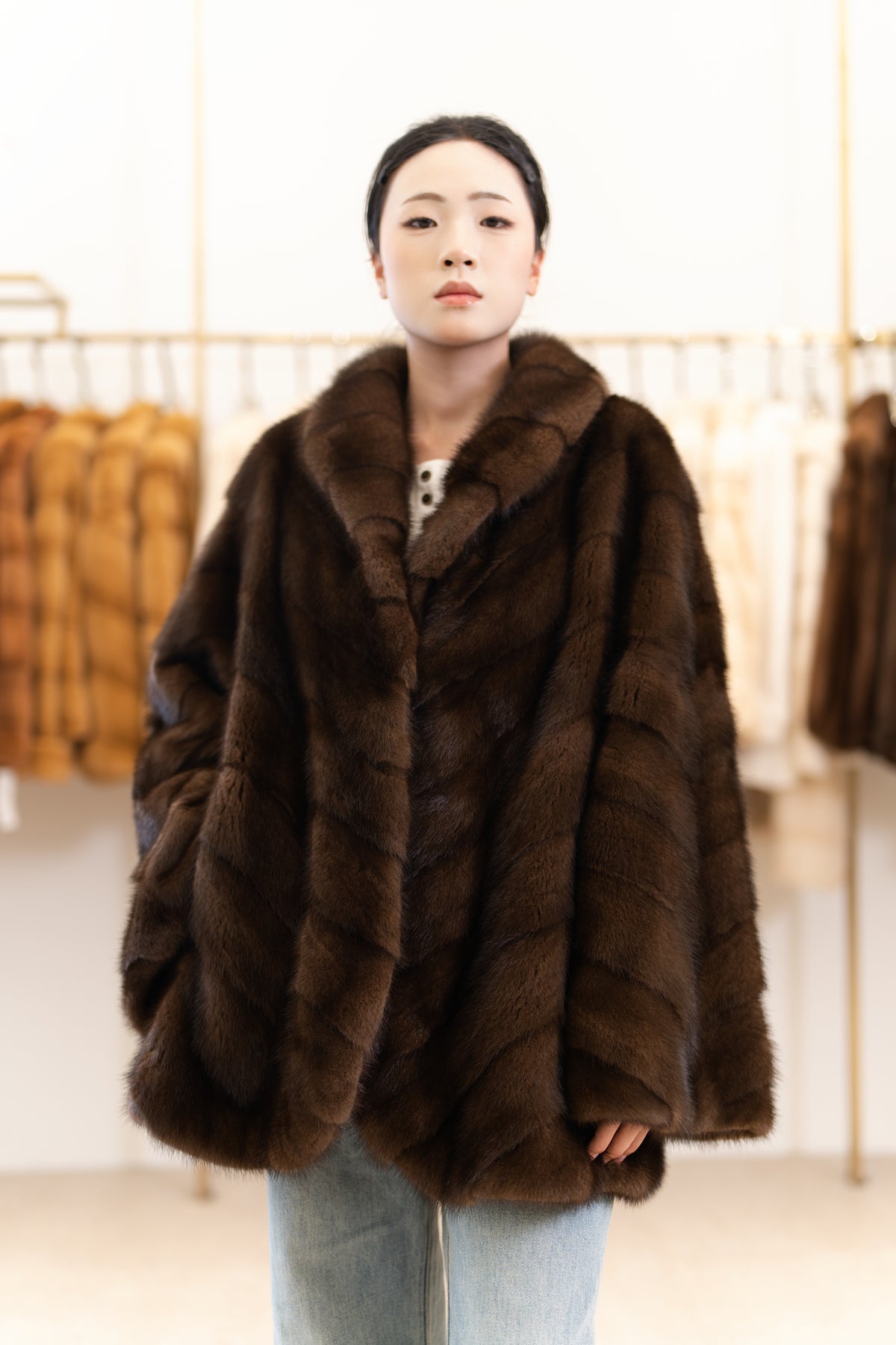 The Fluid Open-Front Mid-Length Mink Coat