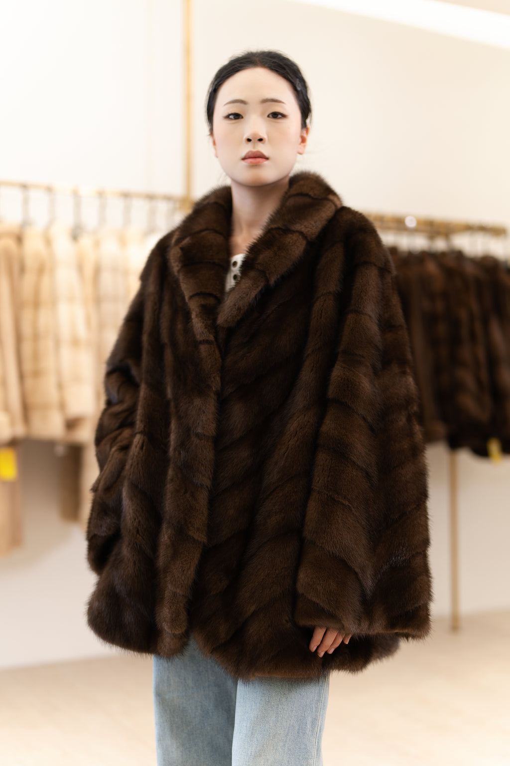 The Fluid Open-Front Mid-Length Mink Coat