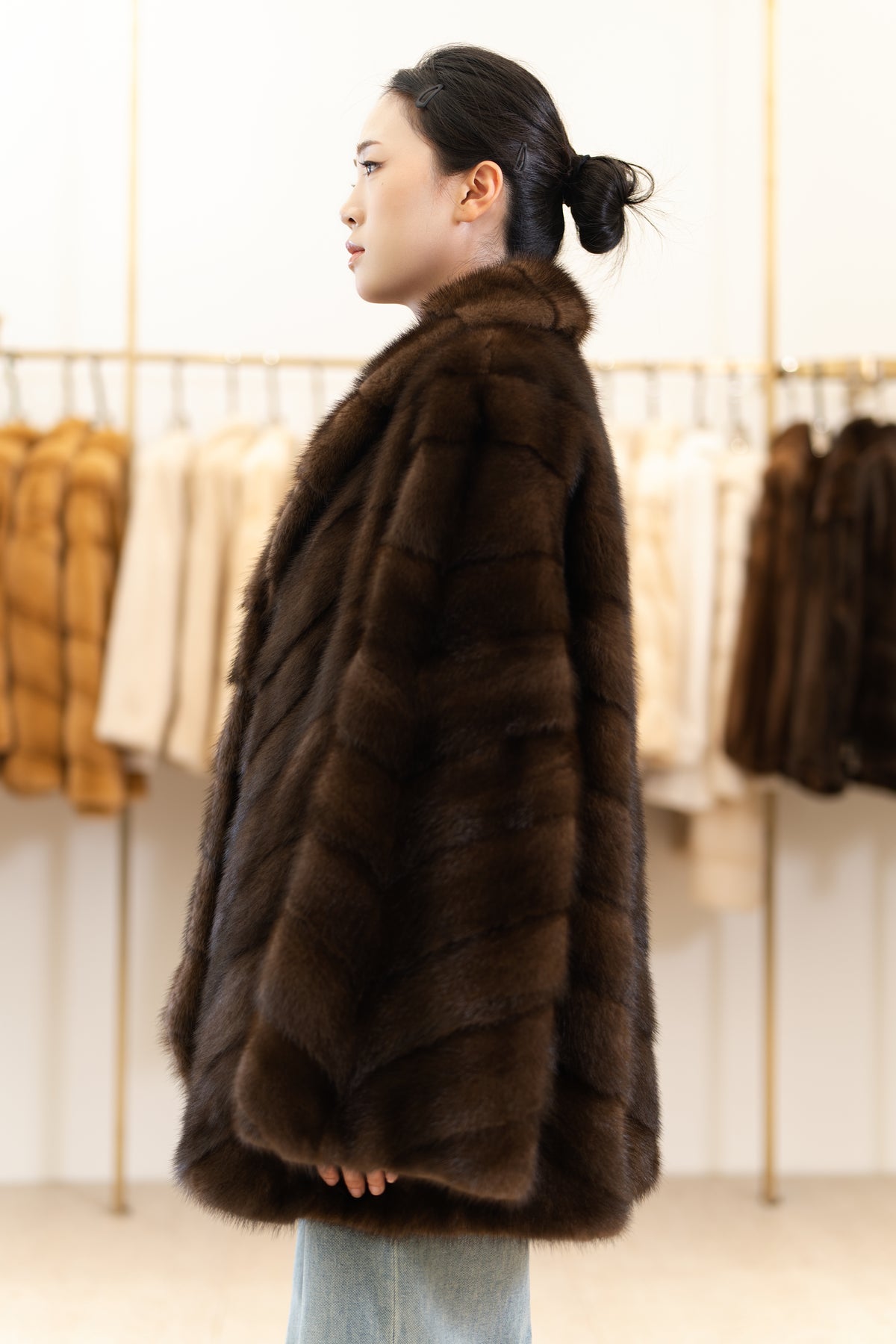The Fluid Open-Front Mid-Length Mink Coat