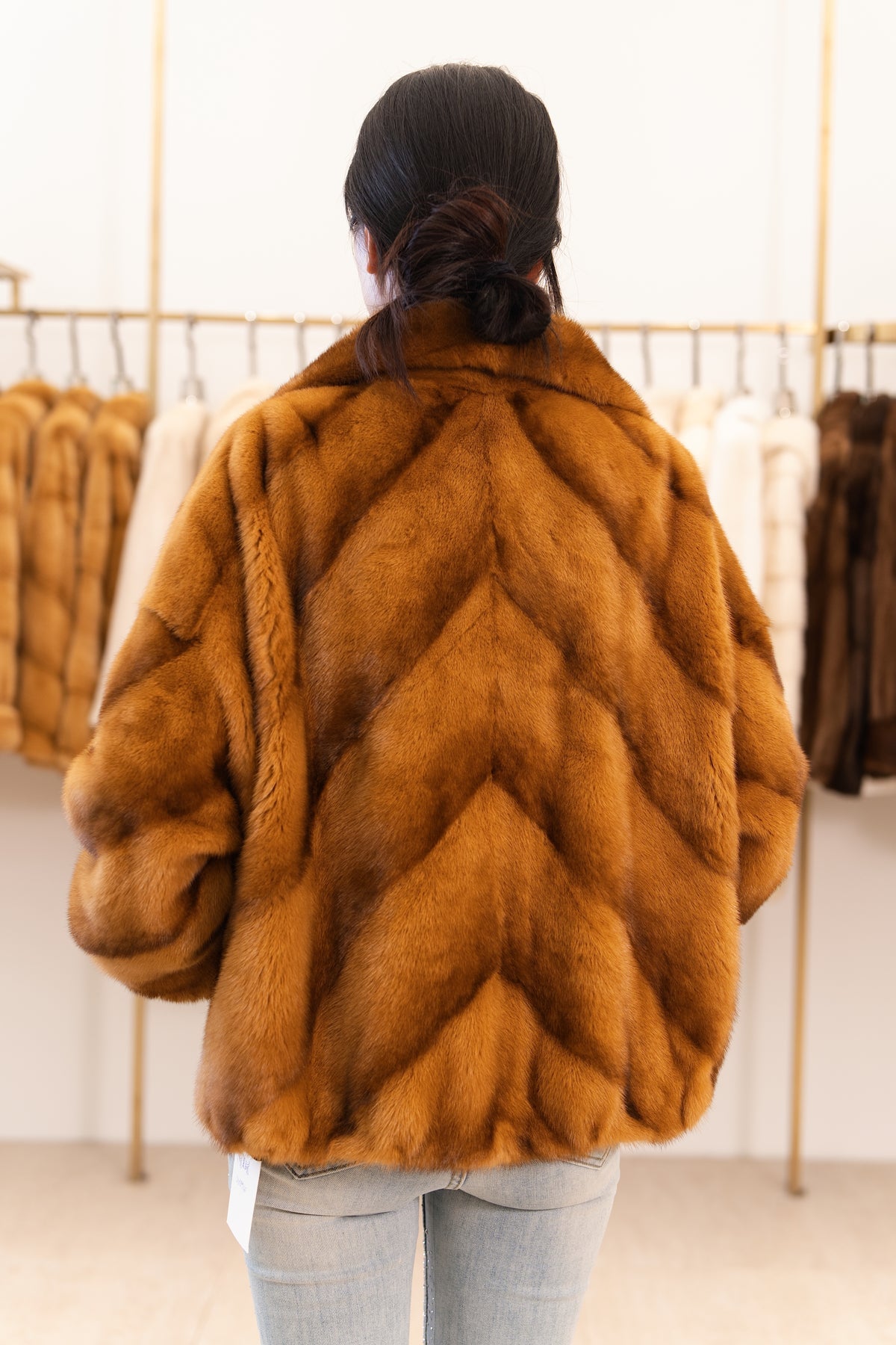 The Stand Collar Camel Mink Coat