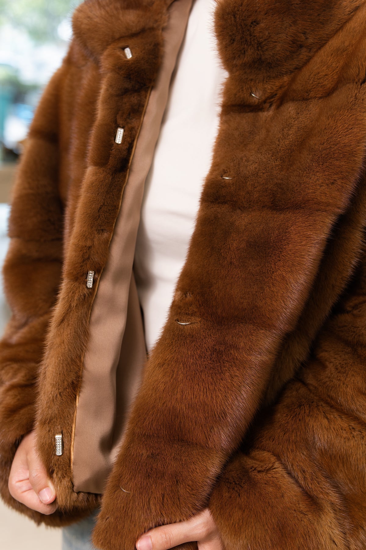Warm Camel Stand Collar Mink Coat