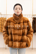 The Stand Collar Panel Mink Coat