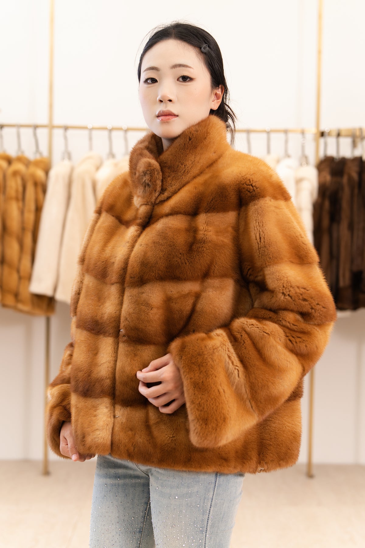 The Stand Collar Panel Mink Coat