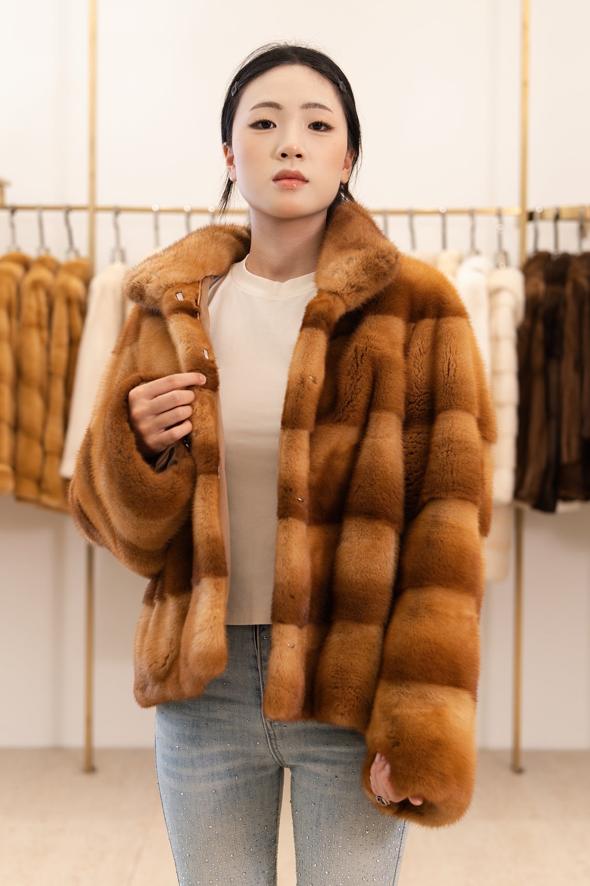The Stand Collar Panel Mink Coat