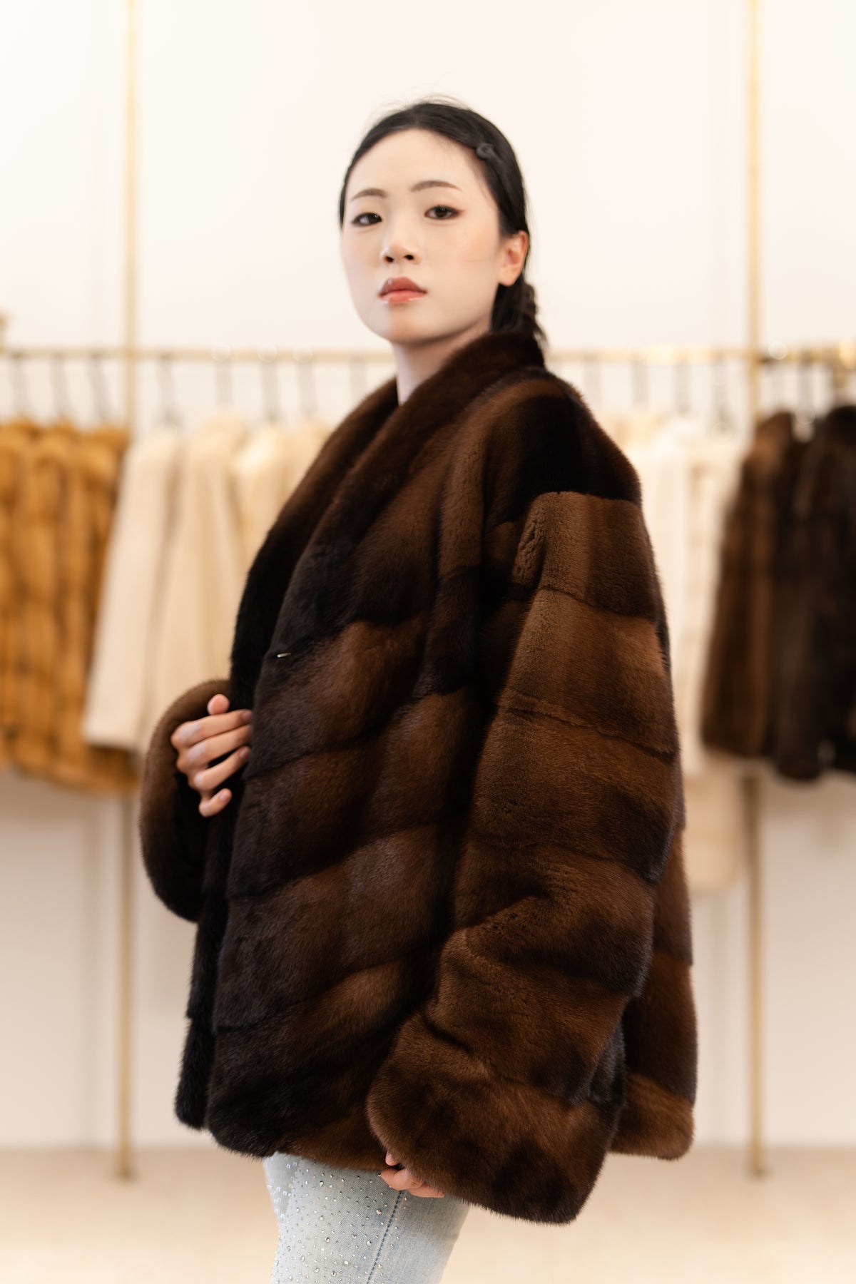 The Chevron Panel Mink Coat