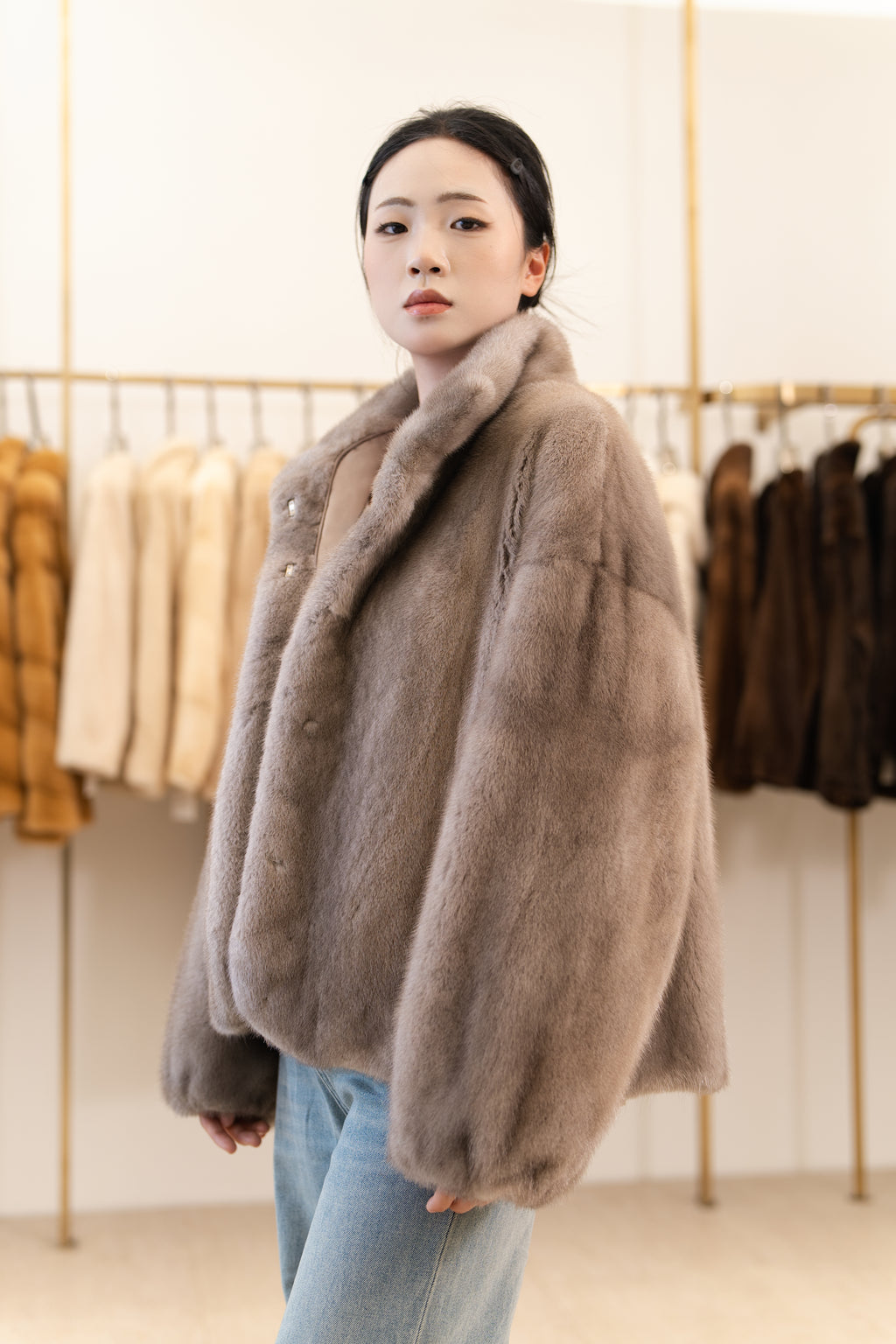 The Taupe Boxy Short Mink Coat