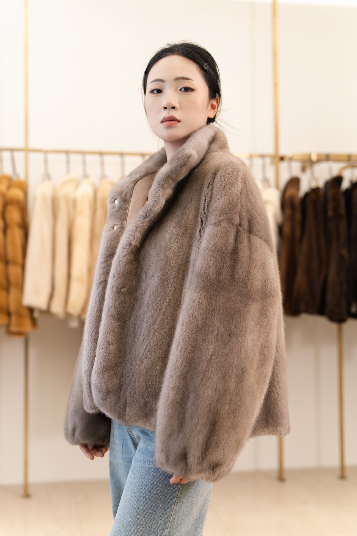 The Taupe Boxy Short Mink Coat