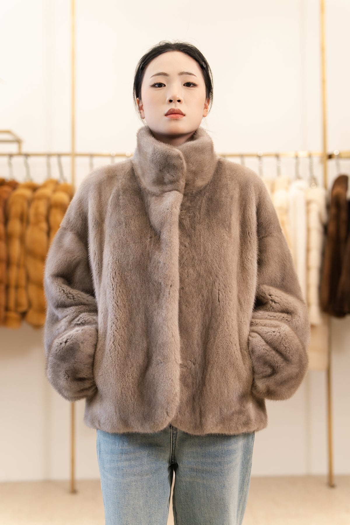 The Taupe Boxy Short Mink Coat