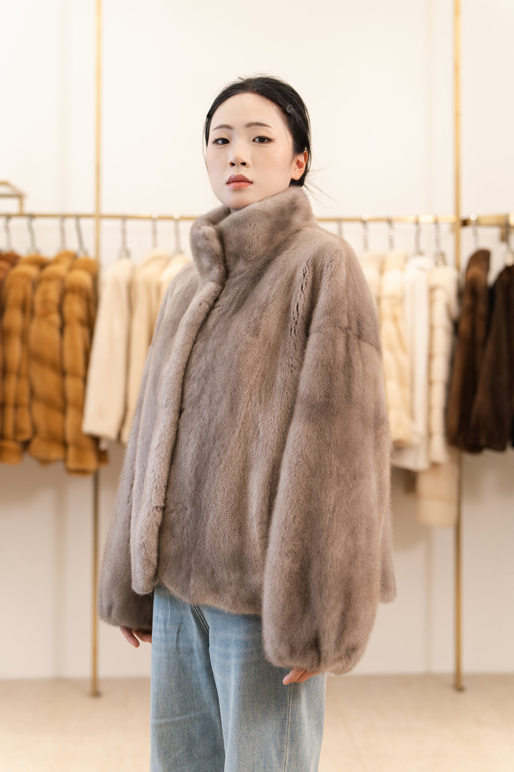The Taupe Boxy Short Mink Coat