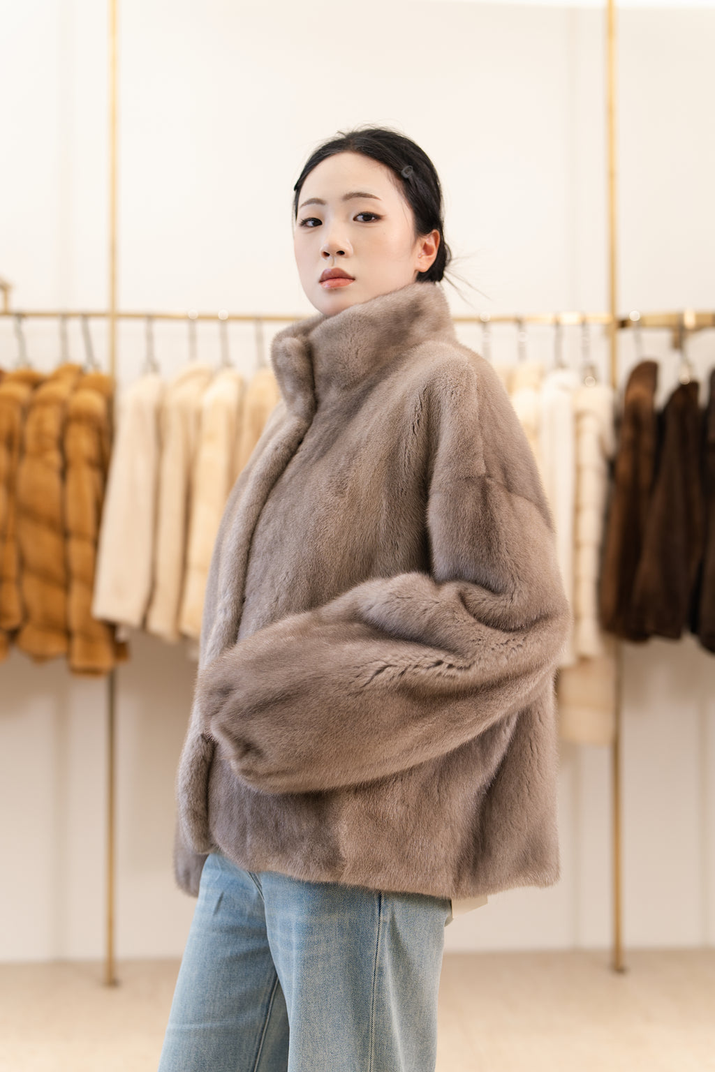 The Taupe Boxy Short Mink Coat