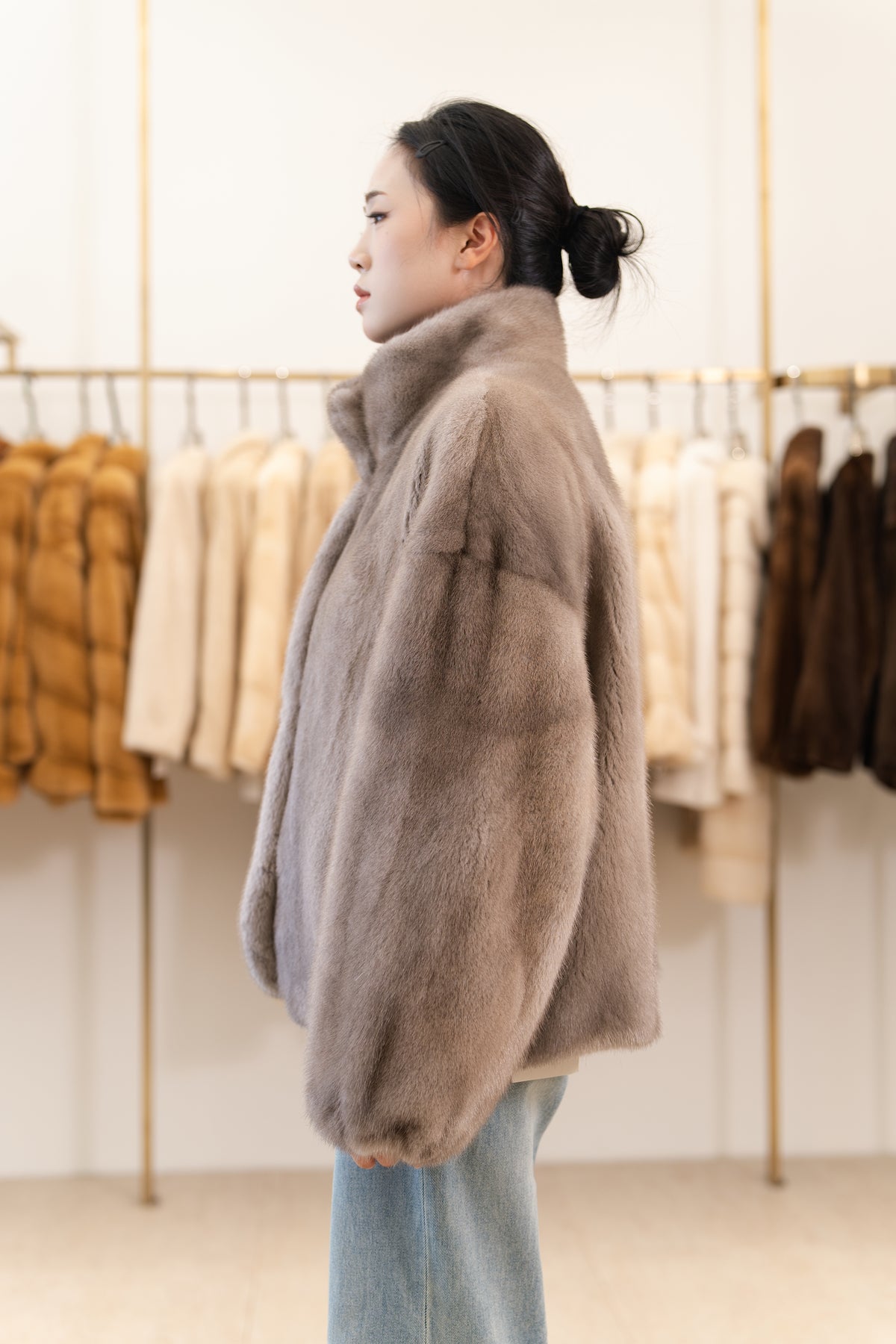 The Taupe Boxy Short Mink Coat